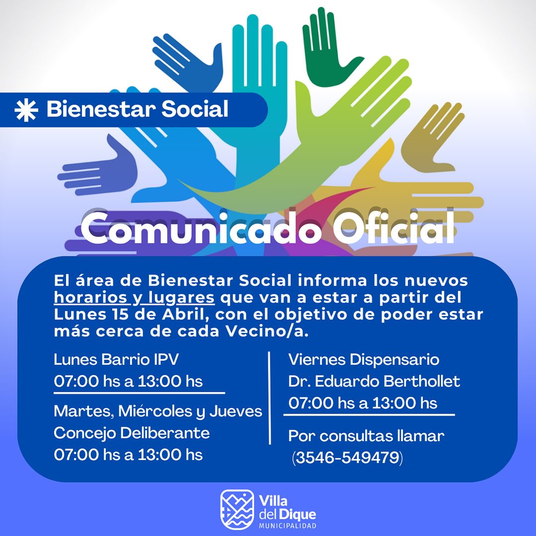 Horarios y puntos descentralizados de atención de Bienestar Social